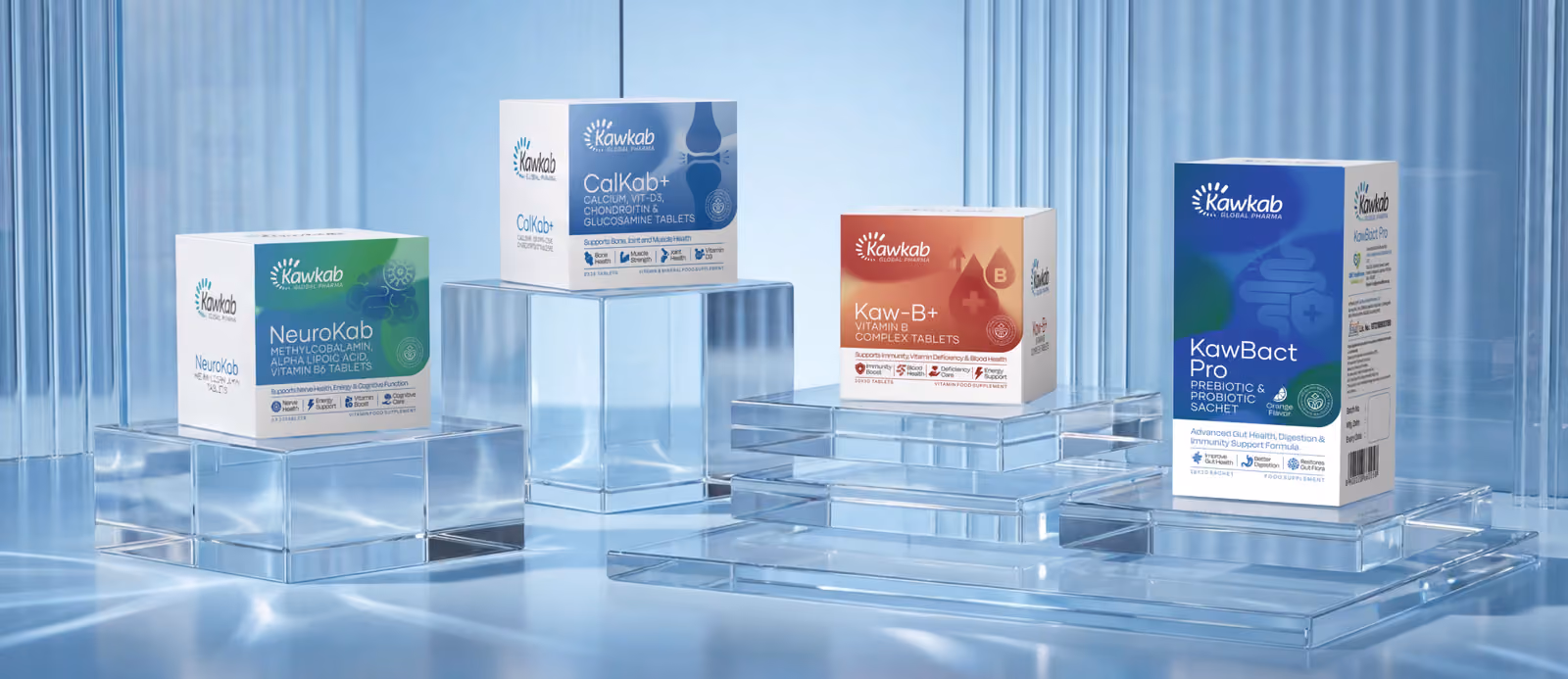 Product packaging boxes displayed on a shelf