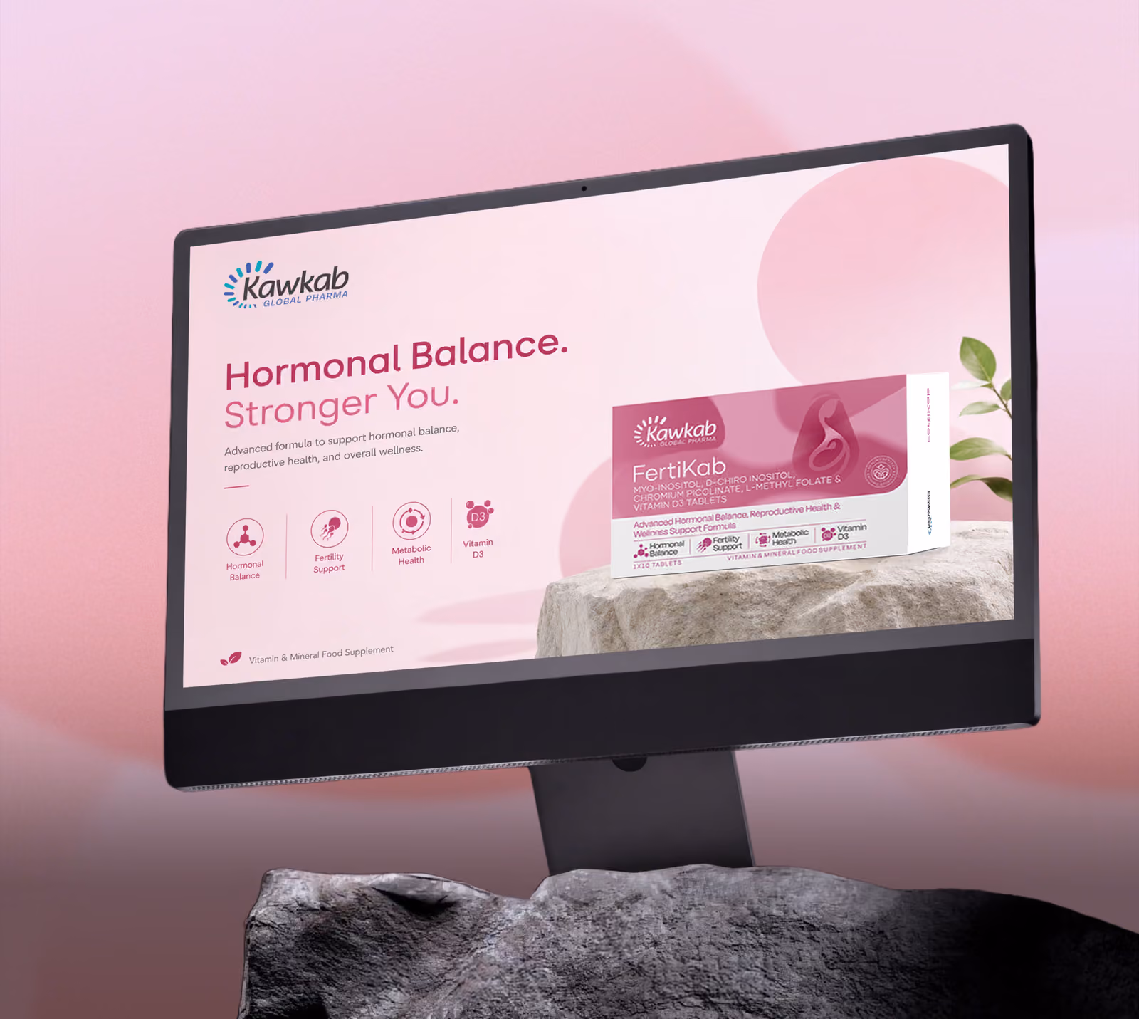 Website homepage mockup shown on a monitor